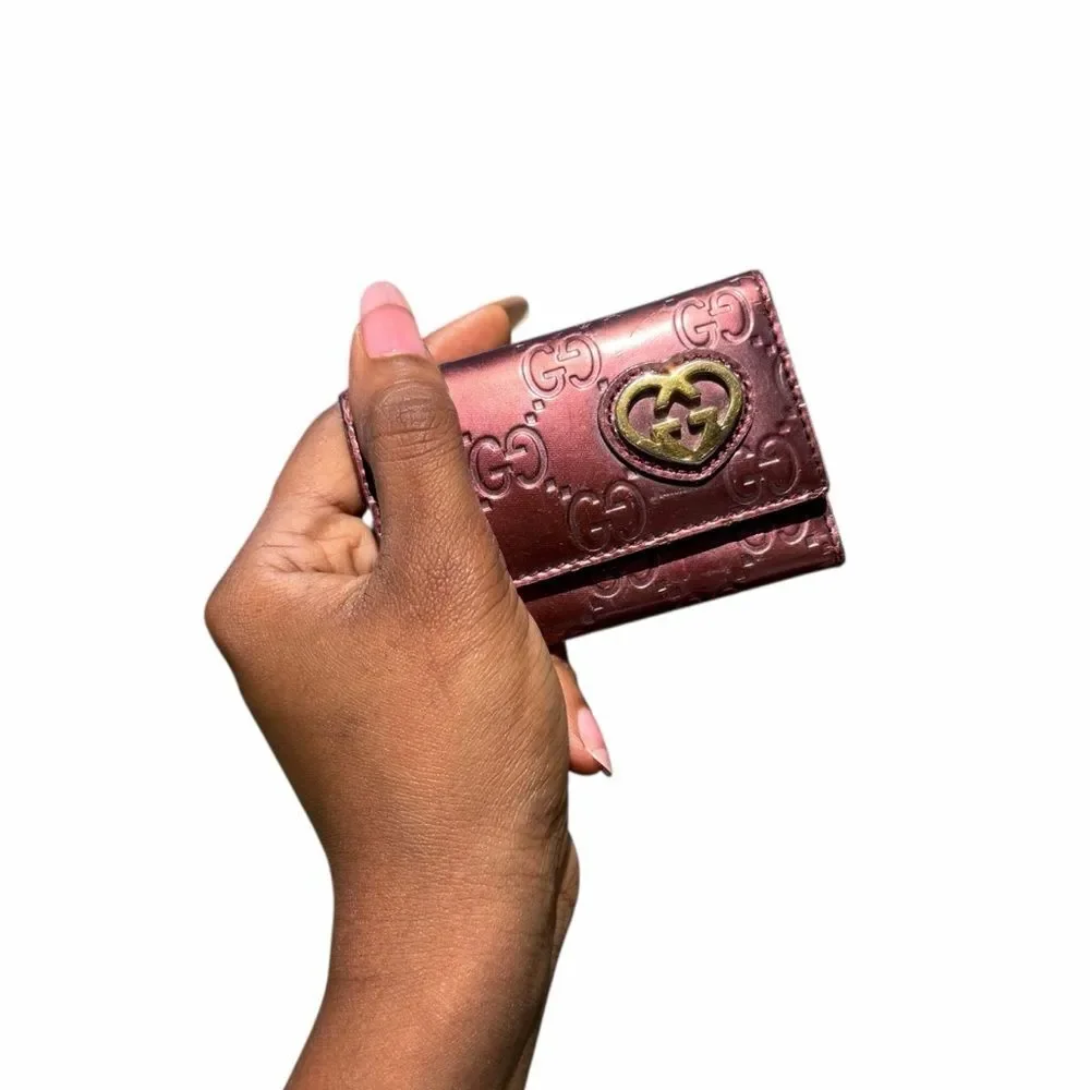 Gucci Guccissima Lovely Hearts Key Holder Metallic Burgundy 6 Hook Wallet - Picture 4 of 12